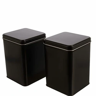 Afbeelding van Dosenritter 2 x hoekig bewaarblik/theeblik, STAPELBAAR, zwart, aromadicht van metaal met scharnierdeksel voor 400g thee/stuk 15,3 10,6 10,6cm (H,B,D) ideaal als supplementen of koffieblik