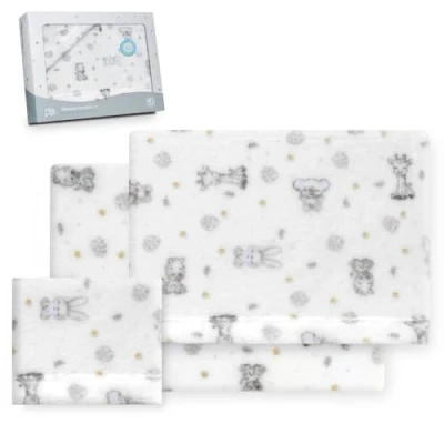 Afbeelding van Interbaby Beddengoedset voor kinderbed, 60 x 120 cm, 100% polyester, warm, inclusief hoeslaken, dekbedovertrek en kussensloop, ideaal de winter, koala wit/blauw