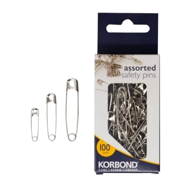 Afbeelding van Korbond 100 veiligheidspinnen (x2 pakken van 50) diverse maten (5 cm, 3,5 cm en 2,5 cm) voor pining, vastklemmen, securing clothing, crafting household gebruik, gehard staal, zilver, stuks