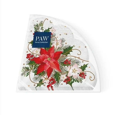 Afbeelding van PAW servetten 3 laags (32 cm diameter) I 12 stuks Perfect voor Kerstmis, winter, feestdagen Kerstavond tafeldecoratie Ronde zijden Poinsettia Composition