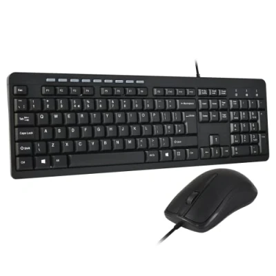 Afbeelding van Combrite Bedrade toetsenbord en muisset, Full Size UK Layout Toetsenbord, morsbestendig, Speciale multimedia sneltoetsen, Comfort optische muis, voor desktop pc, laptopcomputers, zwart