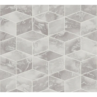 Afbeelding van Leen Bakker Livingwalls Behang 3d Hexagon Motief En Zilver 53cm X 10,05 M AS Grijs Vinyl