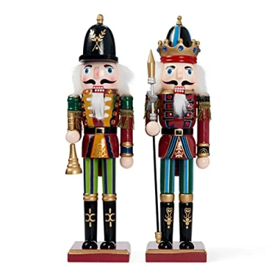 Afbeelding van THE TWIDDLERS 2 Grote Houten Kerst Notenkraker Soldaat met Standaard, 30cm Traditionele Kerstdecoratie Stevige &amp; Premium Kwaliteit