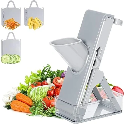 Afbeelding van Poligono Groentesnijder, multifunctionele groenteschaaf, turbo cut, verticaal lemmet van roestvrij staal, voor aardappel, wortel, ui, grijs