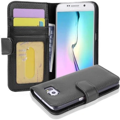Afbeelding van Cadorabo Hoesje geschikt voor Samsung Galaxy S6 in ZWARTE OXIDE Beschermhoes met magnetische sluiting en 3 kaartsleuven Book Case Cover Etui