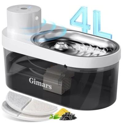 Afbeelding van Gimars 4L Kattenfontein Draadloos: 5000 mAh, Drinkfontein Kat Met Sensoren, Automatische Waterfontein Voor Katten En Honden, Oplaadbare Accu, Stil, 2 Filters