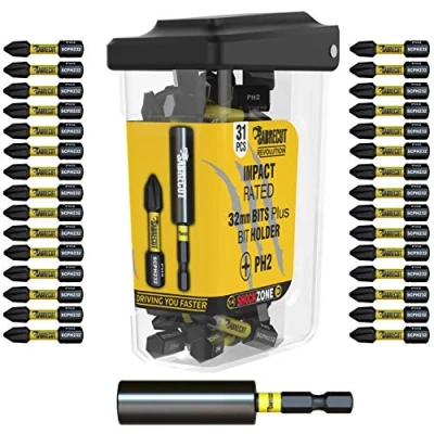 Afbeelding van SabreCut SCRPH23231B 32 mm PH2 en 60 magnetische slagboor bitset voor Phillips met één uiteinde, compatibel Dewalt Milwaukee Bosch Makita andere