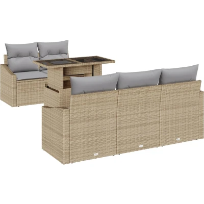 Afbeelding van vidaXL 6 Delen Tuin Sofa Set met Kussens Beige Poly Rattan