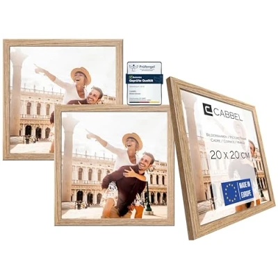 Afbeelding van CABBEL Verpakking van 3 stuks Fotolijst 20x20 cm, MDF houten lijst in eik, met onbreekbaar plexiglas, modern