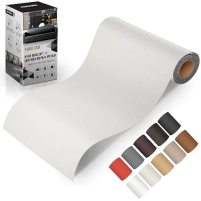 Afbeelding van Lederen kunstleer, zelfklevend, 10 x 200 cm, reparatieset, reparatieset voor meubels, bank, autostoelen, tassen, reparatie en renovatie (wit)