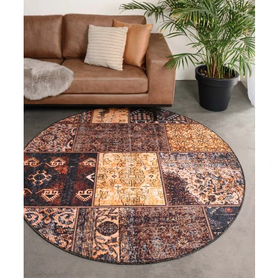 Afbeelding van Rond Patchwork Tapijt/Vloerkleed Fade No.1 Goud/bruin 190 Cm