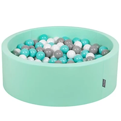 Afbeelding van KiddyMoon Schuim Ballenbak Voor Kinderen Met Ballen Ø 7 Cm Gemaakt In EU, Munt:Wit Grijs Licht Turkoois,90X30cm/200