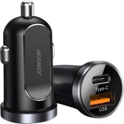 Afbeelding van Joyroom 30W compacte autolader met snelladen, USB A en type C poorten zwart
