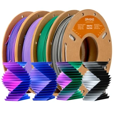 Afbeelding van ERYONE Matte Dual Color Coëxtrusion filament PLA 1,75 mm +/ 0,03 mm, mat tweekleurig voor 3D printers, 0,25 kg x 4 stuks spoelen