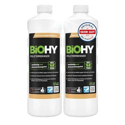 Afbeelding van BiOHY Bekleding reiniger (2 x 1l Fles) Ideaal voor autostoelen, banken, matrassen etc. Ook geschikt wasmachines (Polsterreiniger)