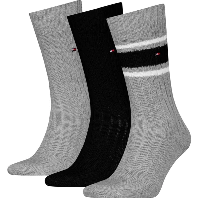 Afbeelding van Tommy Hilfiger heren Sokken met logo in 3 pack de kleur Grijsmele, maat: 43/46