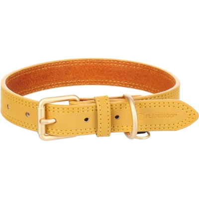 Afbeelding van Flamingo Hondenhalsband Virginia geel M/L 38 48 cm 25 mm met een ring voor identificatielabel genaaid hogere sterkte