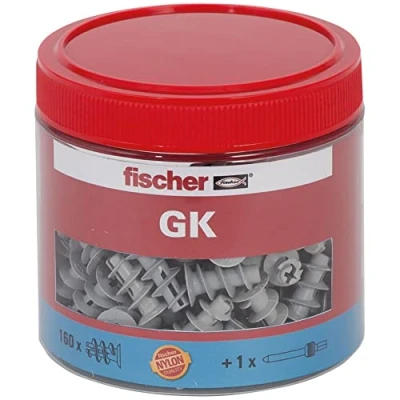 Afbeelding van fischer gipsplaatplug GK, assortiment box, hoogwaardige en zelfborende nylon pluggen met zelfsnijdend schroefdraad voor sterke eenvoudige bevestigingen in enkele dubbele gipsplaten, 160 stuks