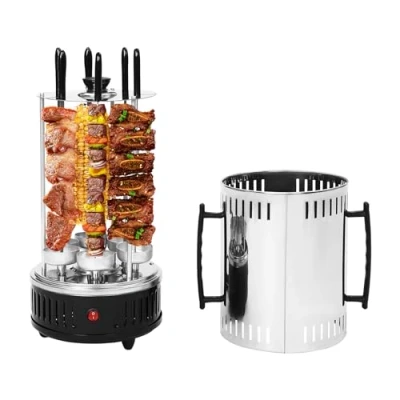 Afbeelding van Verticale elektrische grill, rotisserie oven, werkblad, shawarma machine, roterende kebab spiesrotisseriemachine voor partykampvuur, grill buiten (6 spiesen)