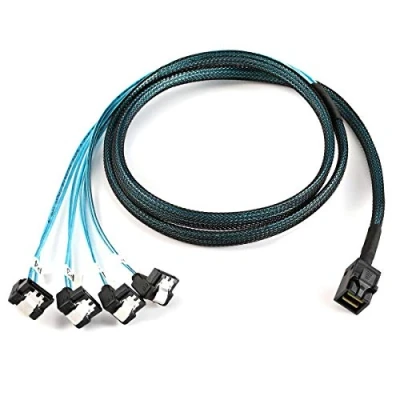Afbeelding van Cablecc Interne Mini SAS SFF 8643 Host naar Angled 4 SATA Target Harde schijf 6Gbps Data Server Raid kabel 1m