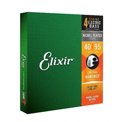 Afbeelding van Elixir® Strings vernikkelde stalen snaren voor viersnarige basgitaar met NANOWEB® Coating, lange nek, superlicht (.040 .095)