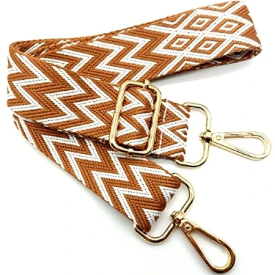 Afbeelding van Verstelbare schouderriem, bruin en wit, tasriemen om te wisselen, brede tas met gouden karabijnhaak, 80 130 cm, schouderriem voor dames, moderne handtas, 3,8 05