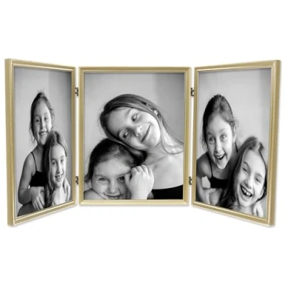 Afbeelding van Lawrence Frames 11480T antieke gouden kraal scharnierende drievoudige fotolijst, 8 bij 10 inch