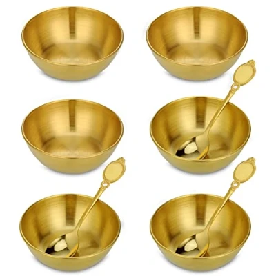 Afbeelding van Dipping Bowls Set van 6, RVS Gouden Dip Bowls, Serveerschalen Set, Tapas Kleine Kommen voor Dips Ingrediënten Voorgerecht Saus Knabbelen, Gepolijste Snack met 3 Lepels,