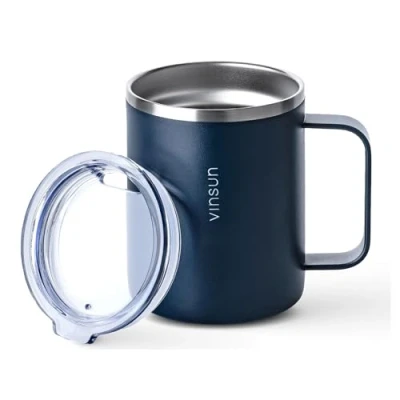 Afbeelding van Vinsun Thermosbeker met Handvat 350ml Koffiebeker to go, Roestvrijstalen Drinkbeker Transparant Deksel Drinkopening Isoleerbeker voor Reizen, Outdoor, Camping