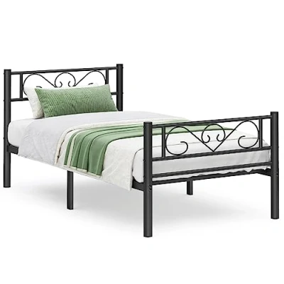 Afbeelding van VASAGLE eenpersoonsbedframe metalen bedframe, past op een matras van 90 x 190 cm, voor volwassenen kinderen kinderen, geen boxspring nodig, eenvoudige montage, kleine ruimtes, zwart RMB061B01