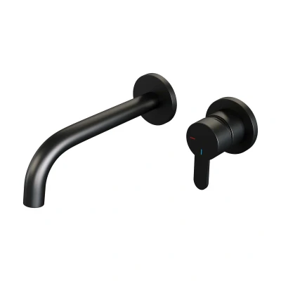 Afbeelding van Brauer Black Edition Wastafelmengkraan inbouw gebogen uitloop links hendel plat smal model D 1 mat zwart