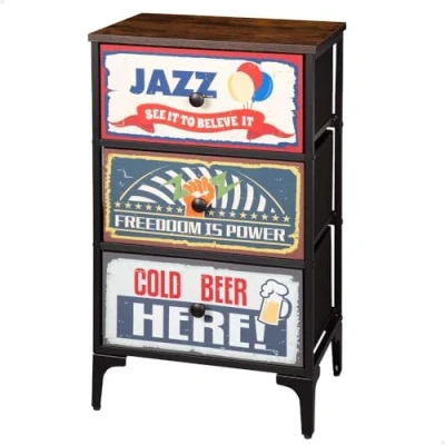 Afbeelding van AKTIVE 18400 Max Home commode voor slaapkamer, multifunctioneel, retro en vintage afbeeldingen, 3 stoffen laden, 45 x 30 77 cm, stalen structuur, houten plaat, nachtkastjes, woonkamermeubels, opslag
