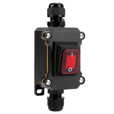 Afbeelding van QWORK® IP65 waterdichte inline kabelschakelaar met rood indicatielampje 12 24V 30A DPST tuimelschakelaar Dubbele positie aan/uit