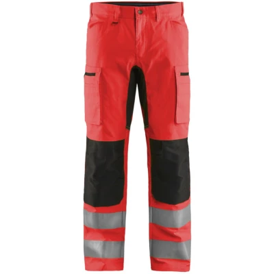 Afbeelding van Blaklader High Vis broek met stretch 1585 1811 Rood/Zwart C64