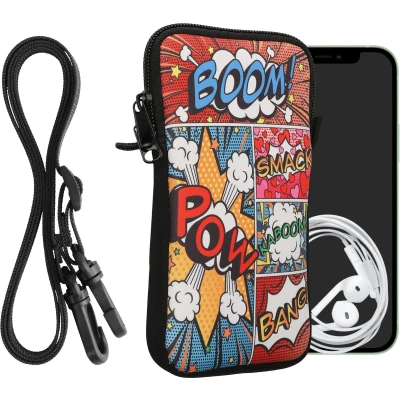 Afbeelding van kwmobile Tasje voor smartphones XL 6,7/6,8&quot; Hoesje van neopreen in meerkleurig Phone case met nekkoord Stripboek design