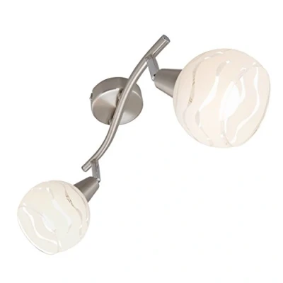 Afbeelding van Briloner Leuchten plafondlamp, plafondlamp 2 draaibare spots, grote glazen opdruk, metaal, mat nikkel, max. 40 W, 28,5 x 9,7 13 cm
