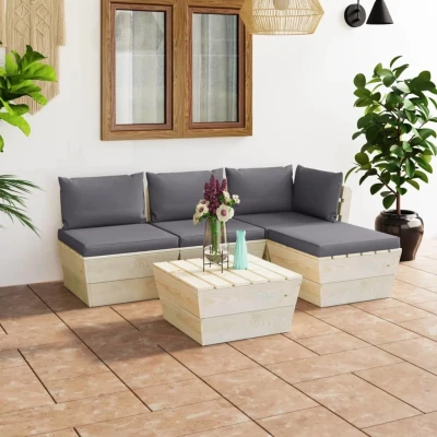 Afbeelding van 5 delige Loungeset met kussens pallet vurenhout