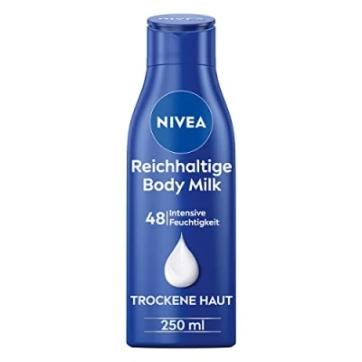 Afbeelding van NIVEA Rijke bodymilk (250 ml), intensief voedende lichaamscrème met amandelolie van natuurlijke oorsprong, lotion diepverzorgend serum en vitamine E