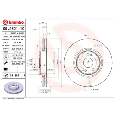 Afbeelding van Brembo Remschijf 09.9821.11