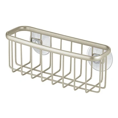 Afbeelding van iDesign 60985 Axis sponshouder, spoelbakorganizer van roestvrij gecoat metaal voor spons en pannenkrassen, matzilverkleurig, gesatineerd, wastafelstation met zuignappen