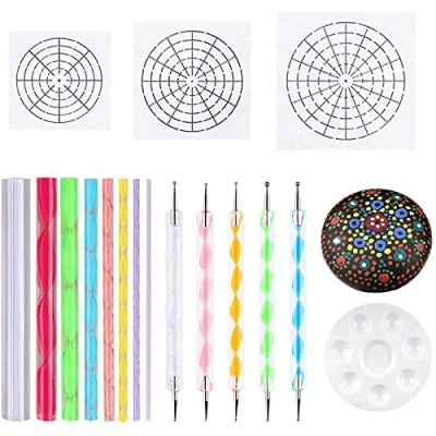 Afbeelding van Trjgtas Mandala Dotting Stencil Gereedschap Rock Schilderen Kit Stylus Inclusief Stencil, Verf Tray (17 Pack)