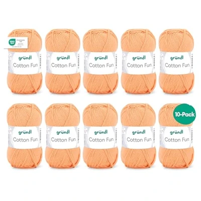 Afbeelding van Gründl Cotton Fun Breigaren, haakgaren (zacht garen van 100% katoen, Oeko Tex gecertificeerd, 50 g/115 m, naalddikte: 3 4, 10 bollen à g), abrikoos, 27,00 x 11,00 07,00 cm