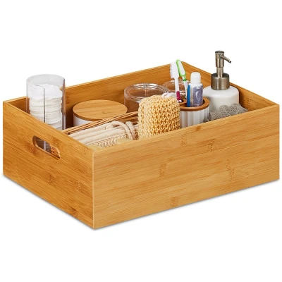 Afbeelding van Relaxdays 2x opbergbox bamboe opbergdoos houten opbergmand opbergkist opbergbak