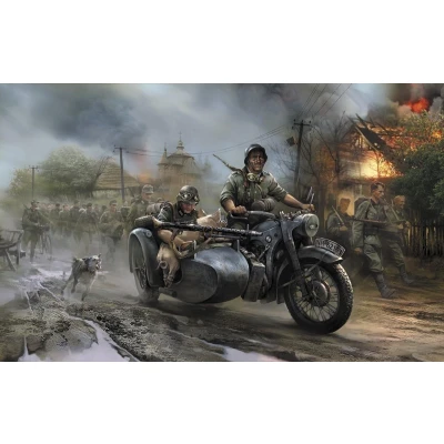 Afbeelding van 1:35 Zvezda 3607 German Motorcycle R 12 with Sidecar &amp; Crew Plastic Modelbouwpakket