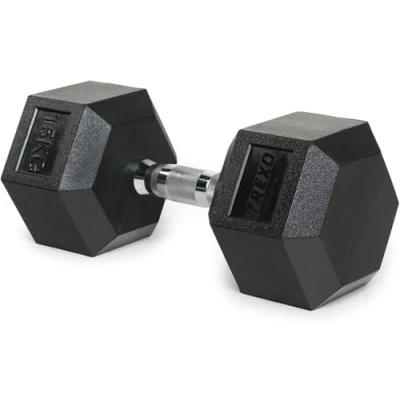 Afbeelding van TREXO Halters 15kg Hexagon Duurzaam rubber gietijzer voor krachttraining thuis met ergonomische greep stabiel en veelzijdig halter Hex HXD150