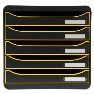 Afbeelding van Exacompta ref. 309989D Ladebox Bureau kantoor BIG BOX PLUS met 5 laden voor A4+ documenten Afmetingen: Diepte 34,7 x Breedte 27,8 Hoogte 27,1cm Zwart/pompelmoes/zwart