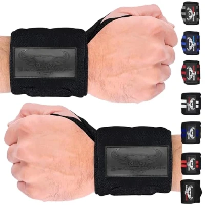 Afbeelding van BEAST RAGE Polswraps Fitness Gevoerde katoenen polssteun Gel Geavanceerde Grips Dumbbell Bar Wraps Heavy Duty Gym Bodybuilding Riemen Power Deadlift Barbells (Full Black Wraps)