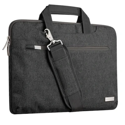 Afbeelding van TECHGEAR Sleeve Case voor 15 15,6 inch Laptops, Draagbare Multifunctionele Laptop hoes met Verstelbare Schouderriem, Bagageband en Onderdrukbare Handgrepen, Organizer Hoesje Zakken ZWART