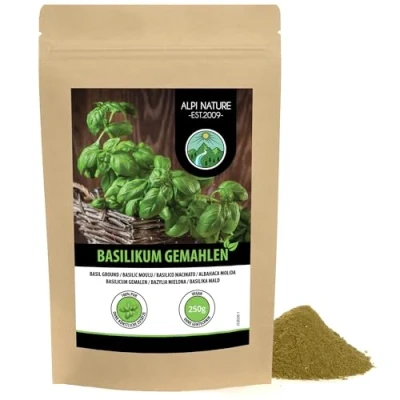 Afbeelding van basilicum gemalen (250 g), poeder, 100% natuurlijk en zonder toevoegingen, poeder voorzichtig gedroogd