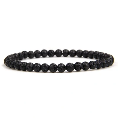 Afbeelding van Bixorp Gems Lavasteen Edelstenen Armband 4mm kralen Gepolijste Edelsteen Kralenarmband 18cm